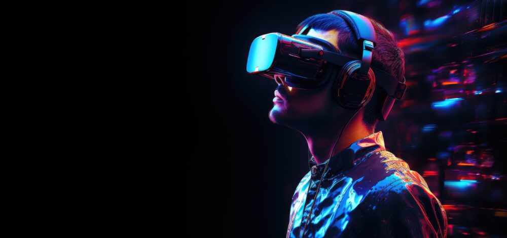 Virtual reality: the user immersed in the world of games with virtual reality glasses